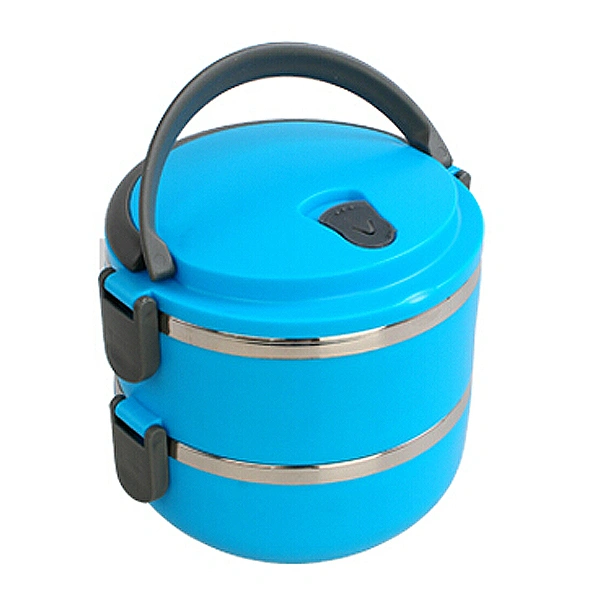 Portable Double Layer Stainless Steel Thermal Insulation Lunch Box Food Container with Handle (Blue)