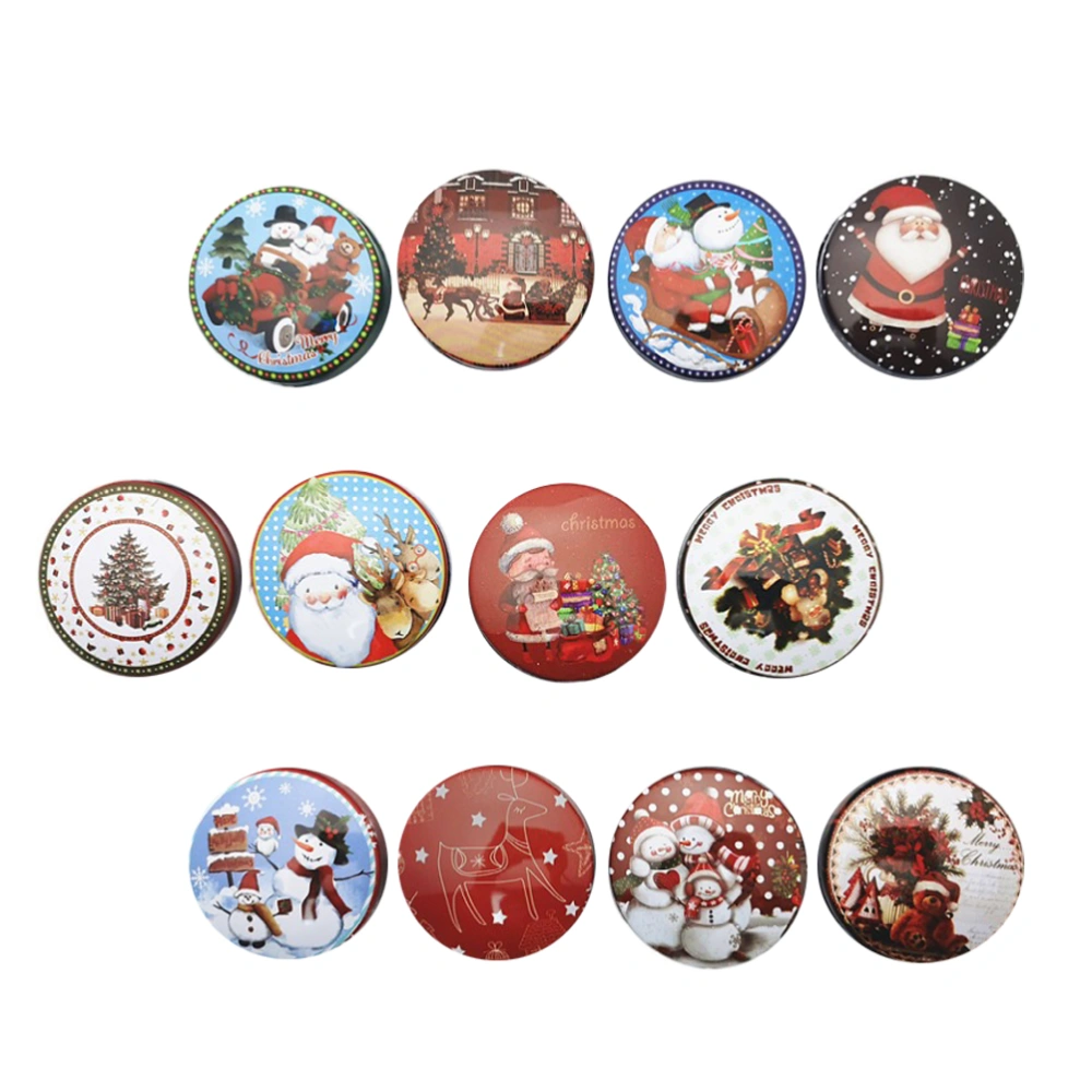 12pcs Exquisite Christmas Tin Boxes Round Christmas Candy Boxes Storage Boxes