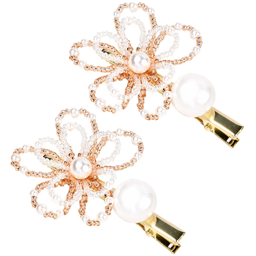 2pcs Shiny Pearl Woman Headdress Flower Shaped Hairpin Hair Clip Headdress Decor