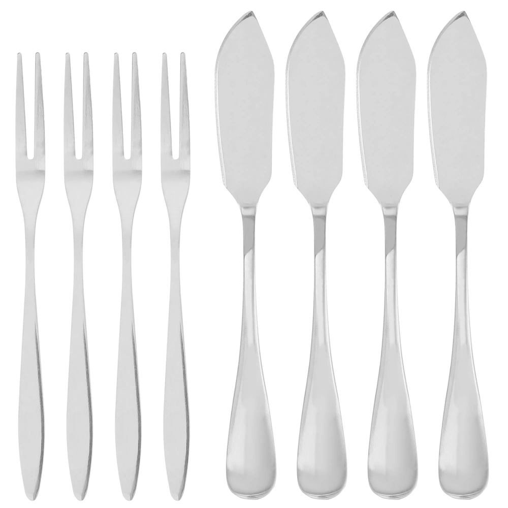 1 Set 8Pcs Stainless Steel Butter Knives Fruit Forks Kit Food Picks (Silver)