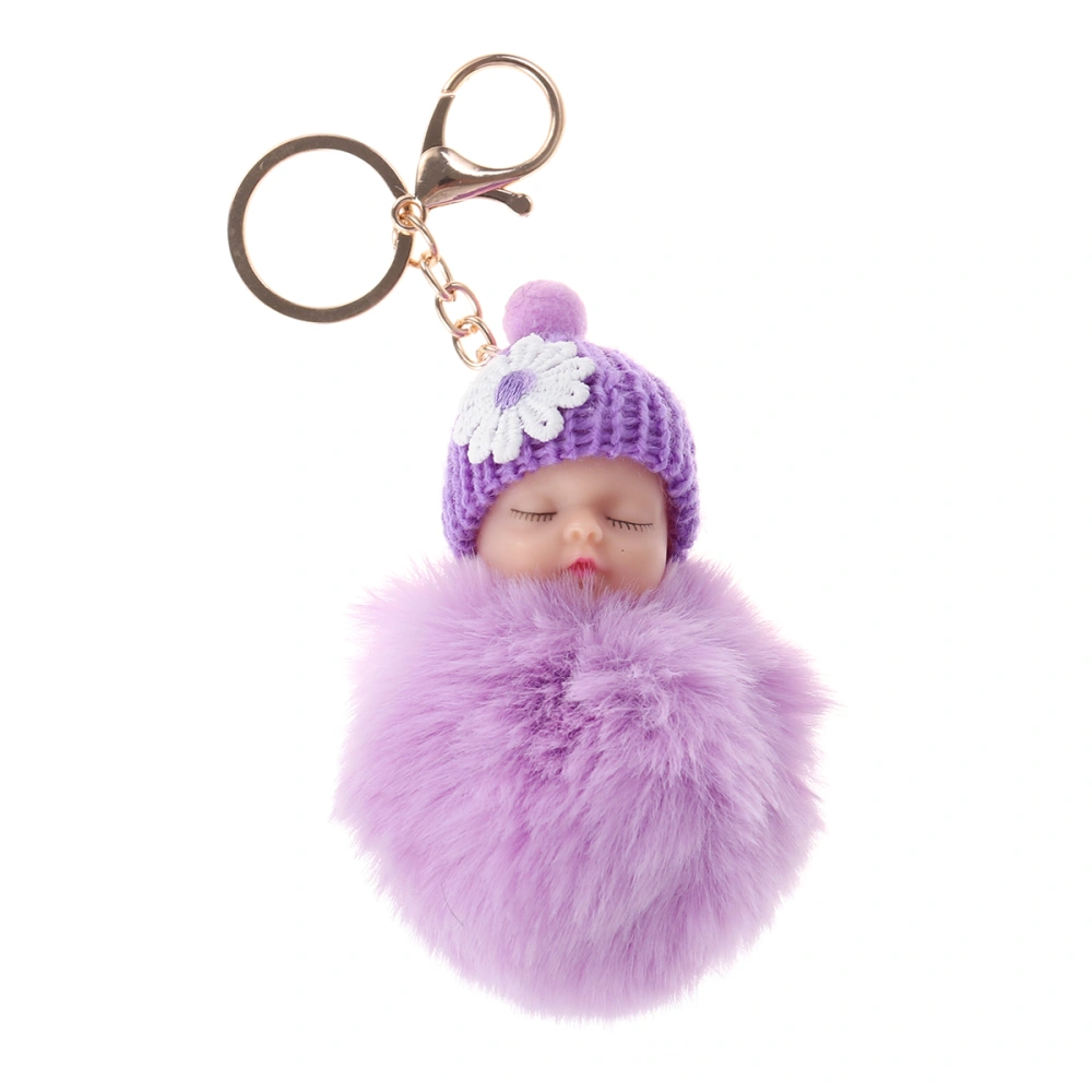 Cartoon Plush Keychain Baby Doll Car Key Ring Pendant Decorations Kids Party Favors (Violet)