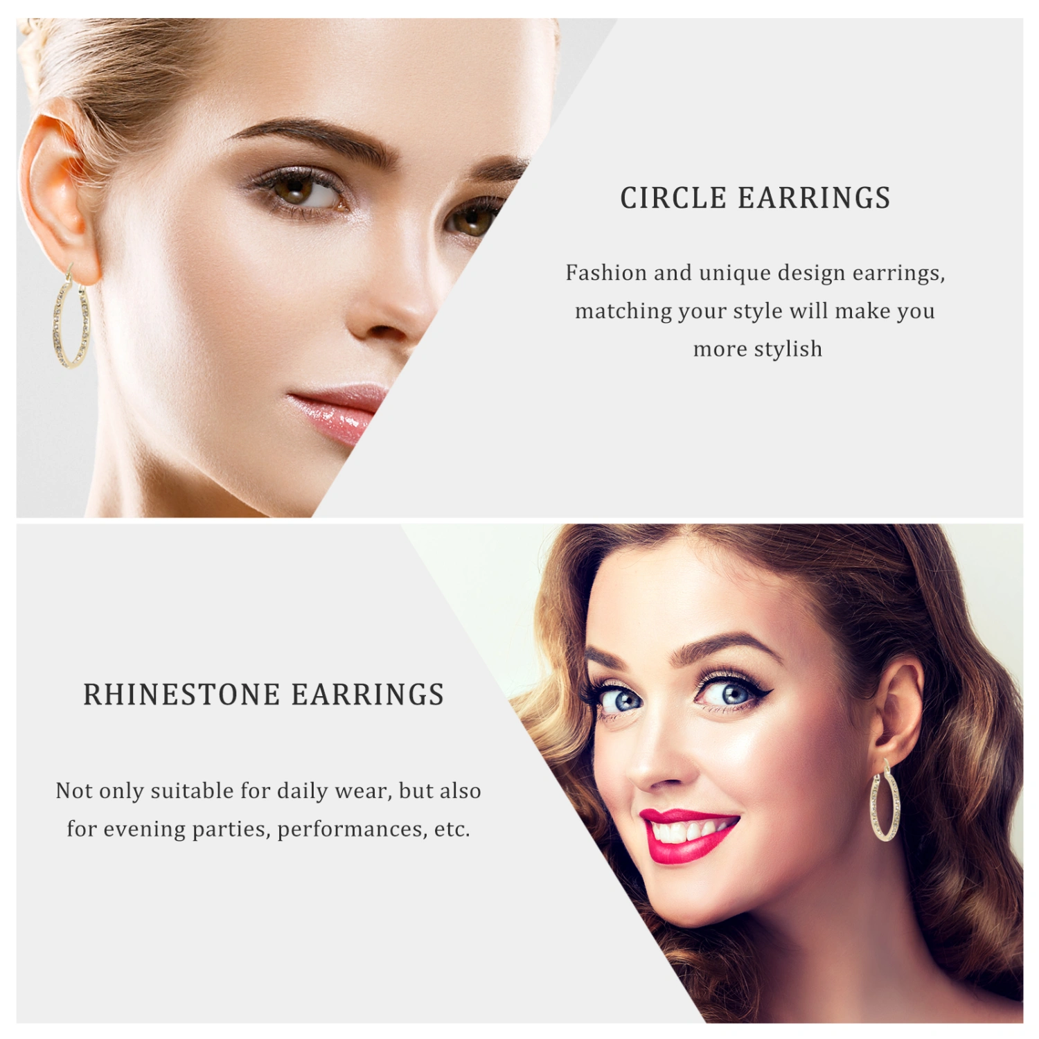 1 Pair Circle Earrings Rhinestone Earrings Elegant Earring Women Ear Jewelries