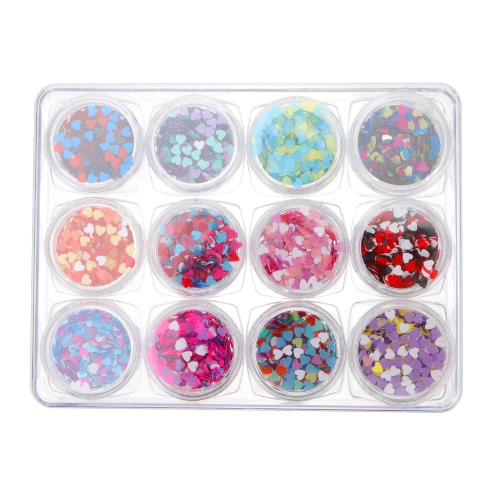 12 Boxes Manicure Glitter Sequin Nail Sticker Heart-shaped Nail Art Decoration