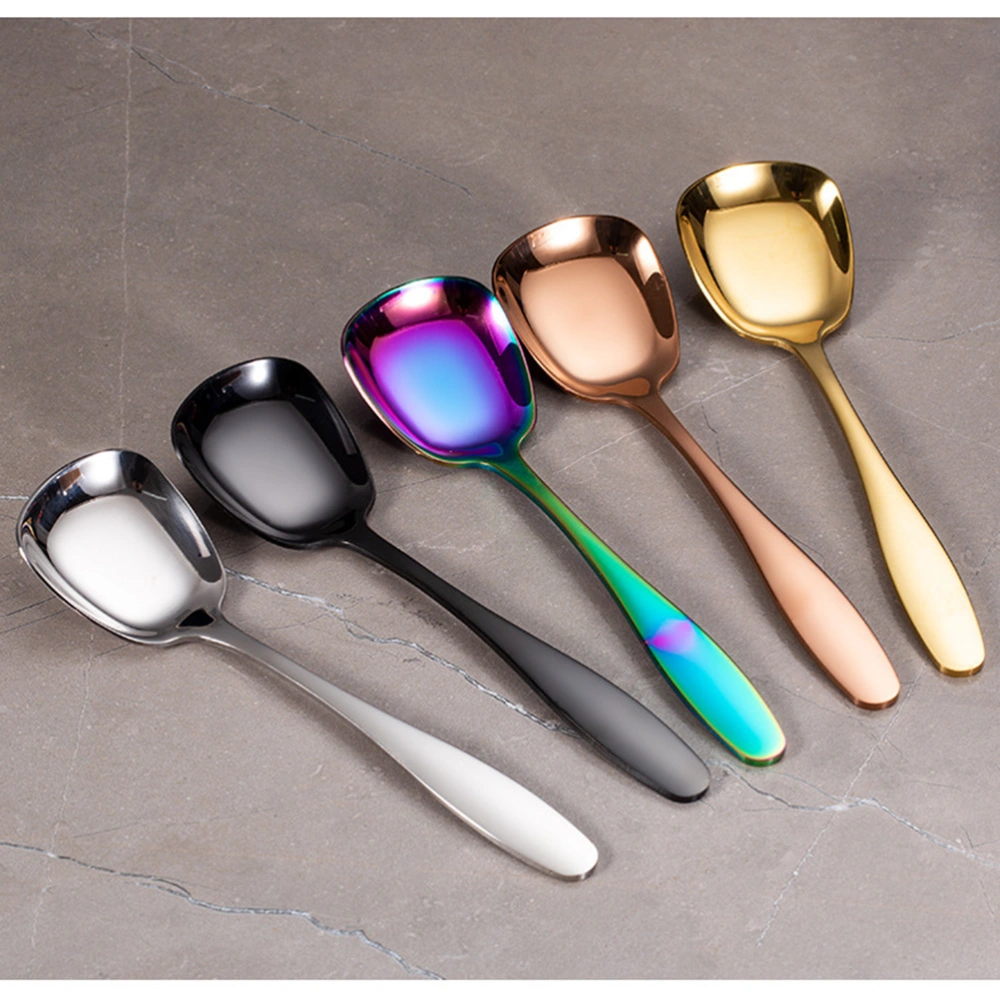 2 Pcs 304 Stainless Steel Spoon Thicken Polished Soup Spoon Square Flat Bottom Spoons for School Home Banquet- Size L (Rose Gold)