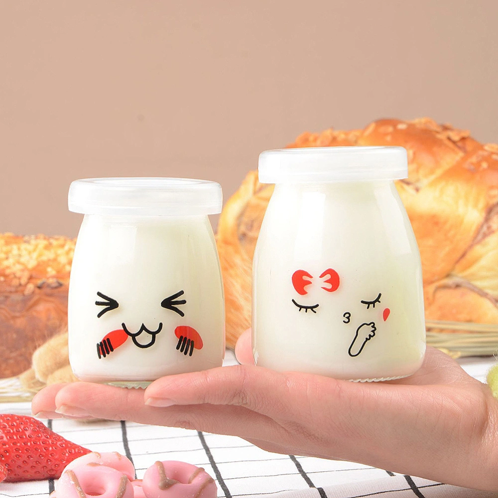 6pcs 150ml Facial Expression Pudding Bottles Face Heat-resistant Glass Jelly Yogurt Jar Containers (Random Pattern)