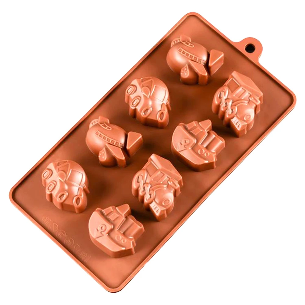 8 Cavity DIY Silicone Baking Molds Car Ship Boat Shaped Pans Candy Molds Chocolate Mould Ice Cube Trays (Coffee)