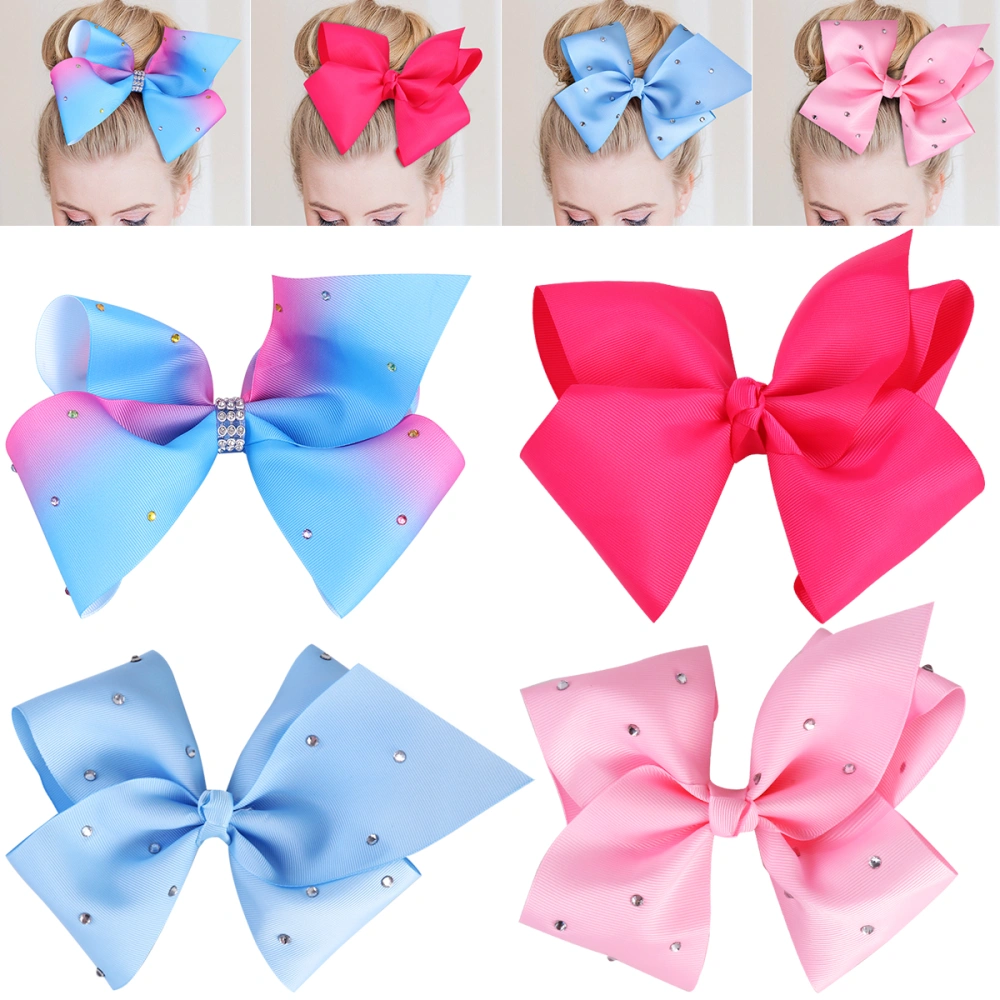 TINKSKY 4PCS Grosgrain Ribbon Hair Bows Rhinestone Bowknot Hair Clips Boutique Bows For Girls Kids Baby Teens