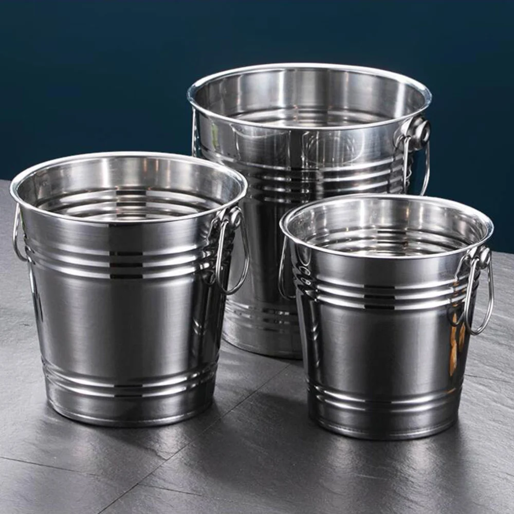 Portable Ice Cube Bucket Stainless Steel Ice Storage Bucket Wine Beer Cooling Bucket with Handle