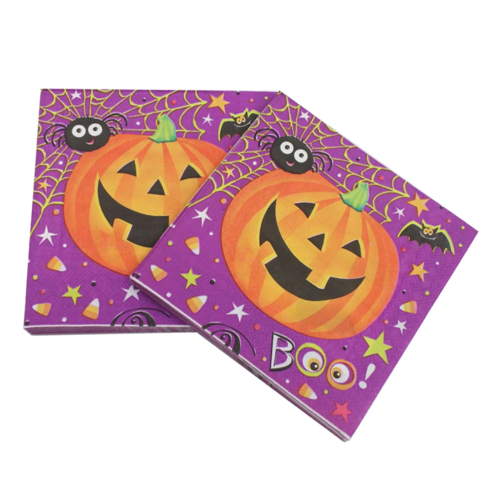 20pcs Halloween Theme Tissue Disposable Paper Towel Decorative Napkin Dinner Supplies for Party Carnival Festival (Pumpkin and Bat)