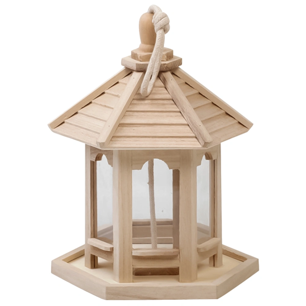 Wooden Bird Feeder Cages Durable Bird Feeding Case Bird Feeder Box   Parrot Perch Stand (Wooden Color)