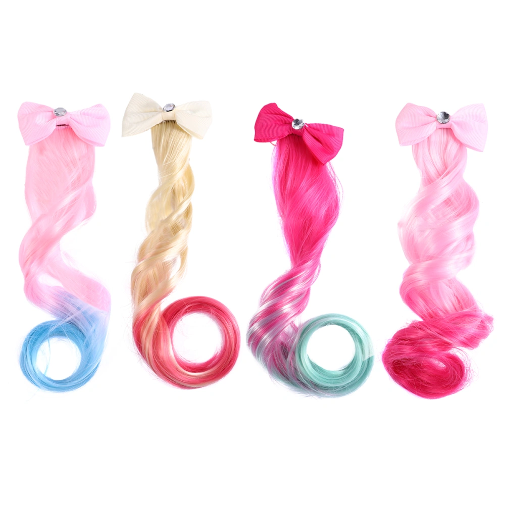 4Pcs Colorful Wig Hair Clips Bowknot Hairpins Girls Kids Bobby Girls Headdress (Pink and Blue, Pink and Rosy, Rosy and Light Green, Beige and Red)