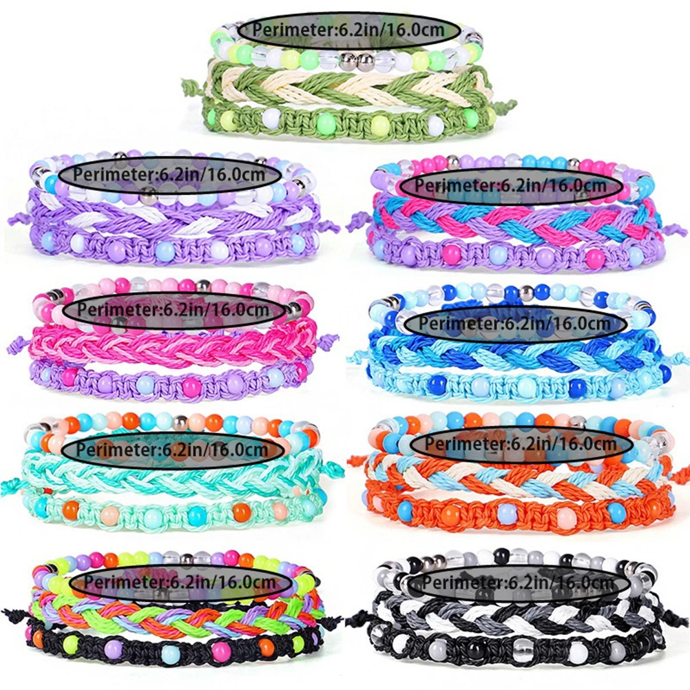 3Pcs Bohemia Style Handmade Braid Bangles Bracelets Wrap Jewelry Beautiful Charm Bracelets (Pink)