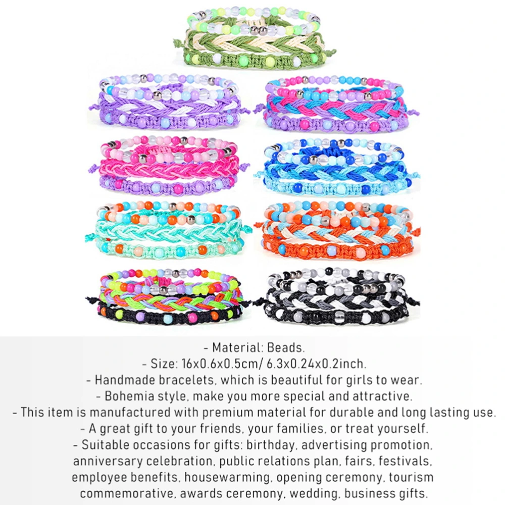 3Pcs Bohemia Style Handmade Braid Bangles Bracelets Wrap Jewelry Beautiful Charm Bracelets (Pink)