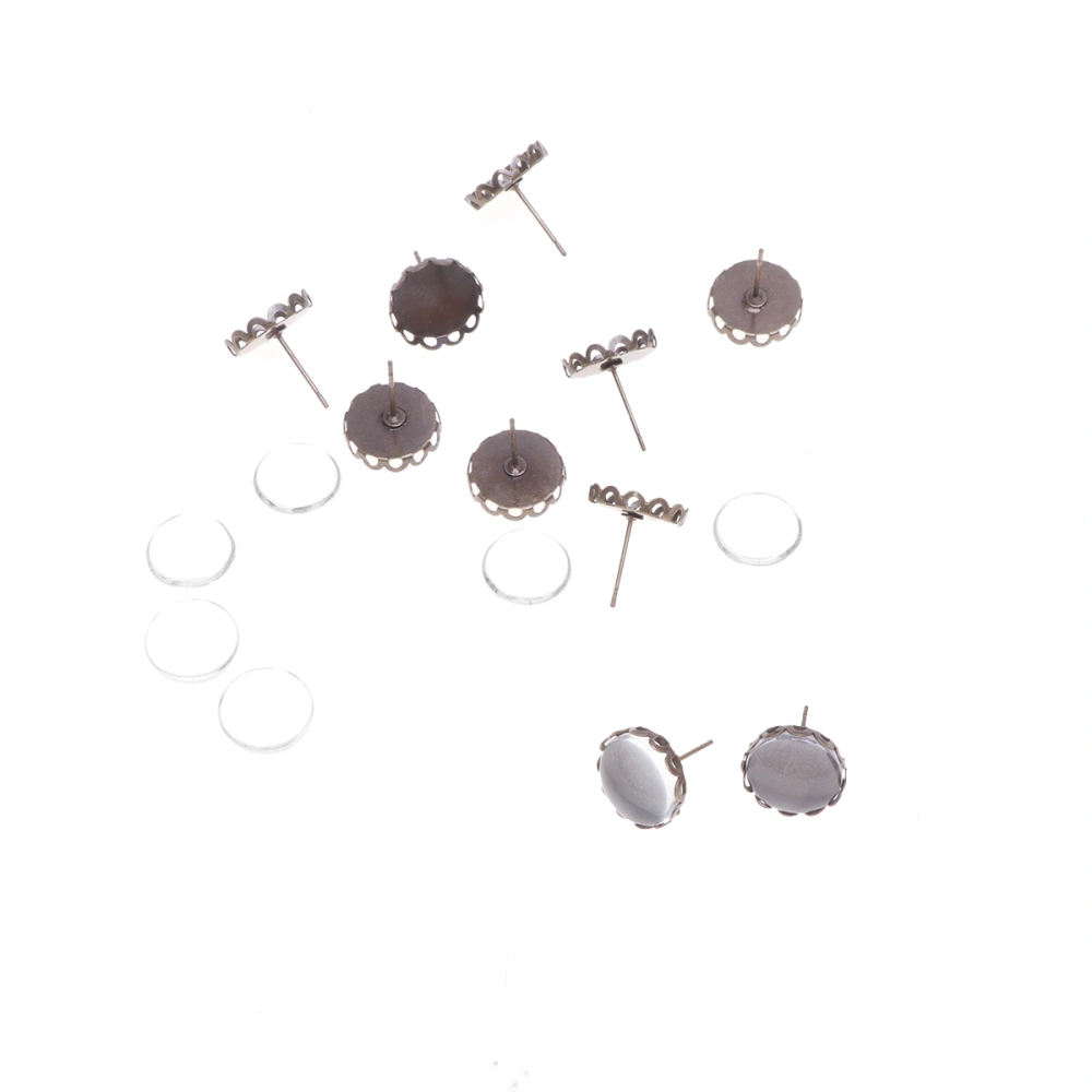 10 Sets Bronze Blanks Earring Bezel Setting Copper Earrings Wire Hooks Round Settings Trays for Jewelry Making and DIY Crafts