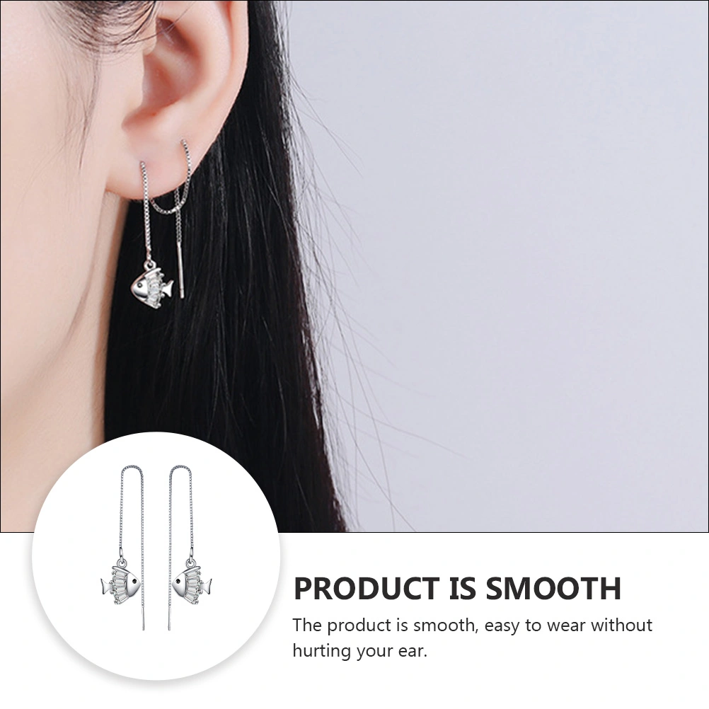 1 Pair of Decorative Earrings Fish Shaped Long Earrings Ear Ornament (Silver)