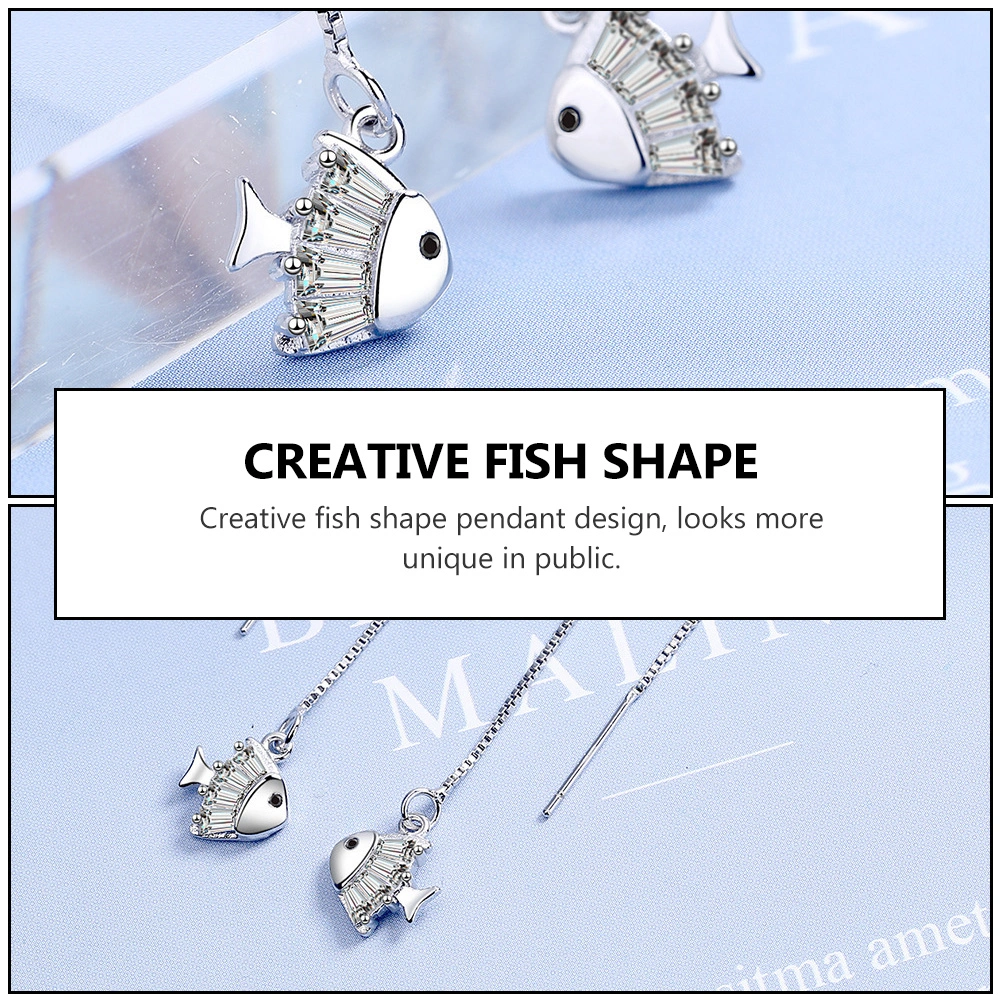 1 Pair of Decorative Earrings Fish Shaped Long Earrings Ear Ornament (Silver)