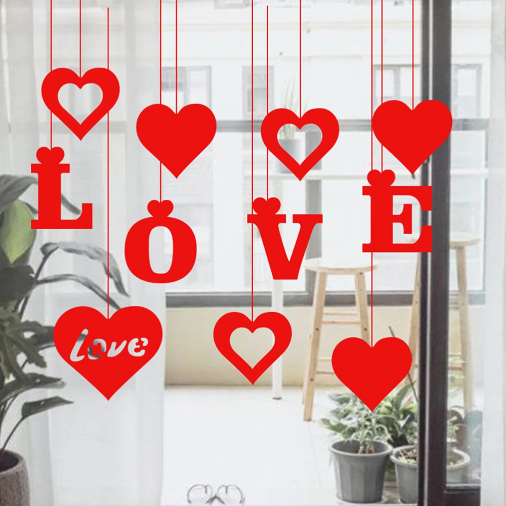 11 Pcs Valentine's Day Party Decors Felt Hanging LOVE Heart Decorations (Red)