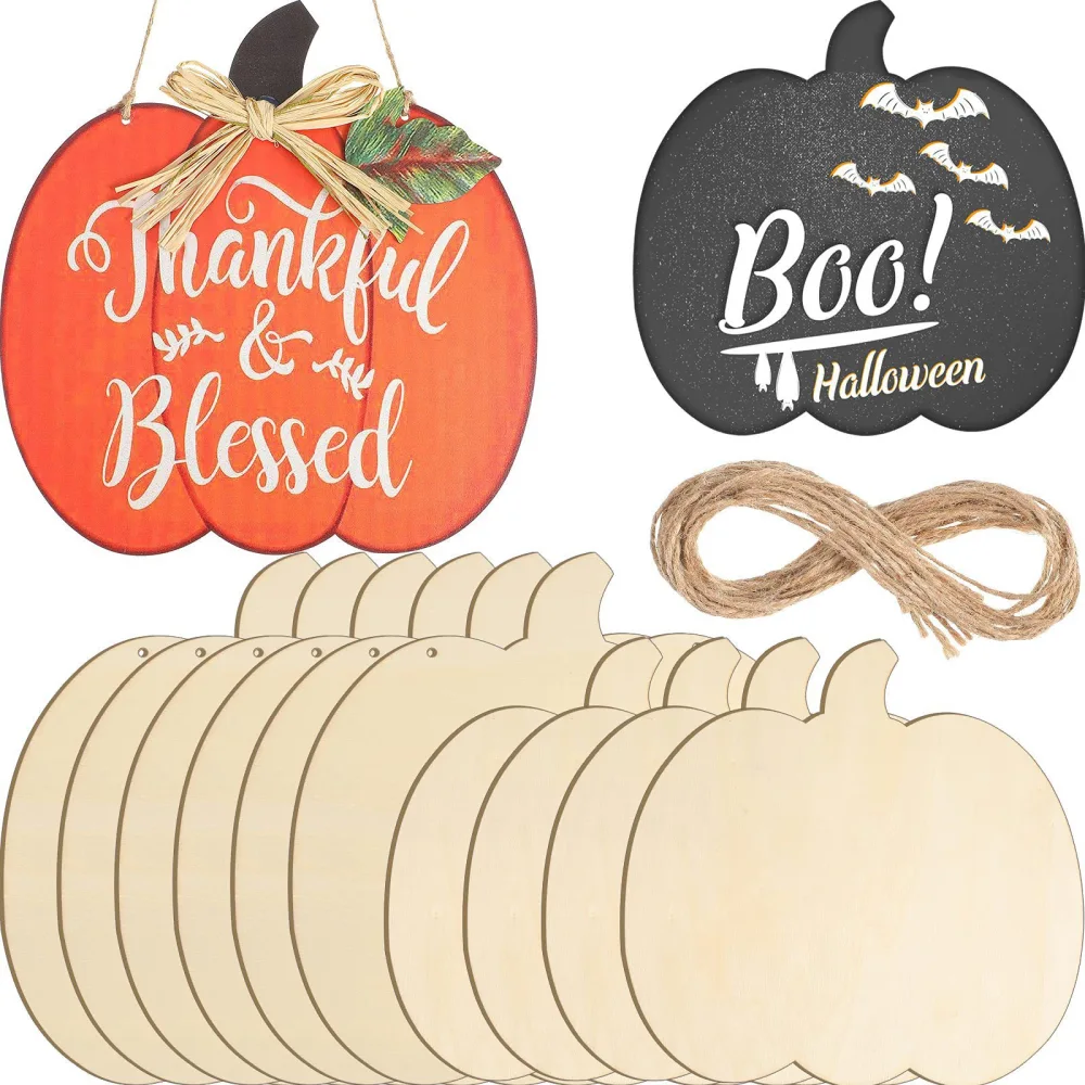 12Pcs Wooden Pumpkin Shapes Wooden Embellishments Halloween Unfinished Wooden Craft Tags