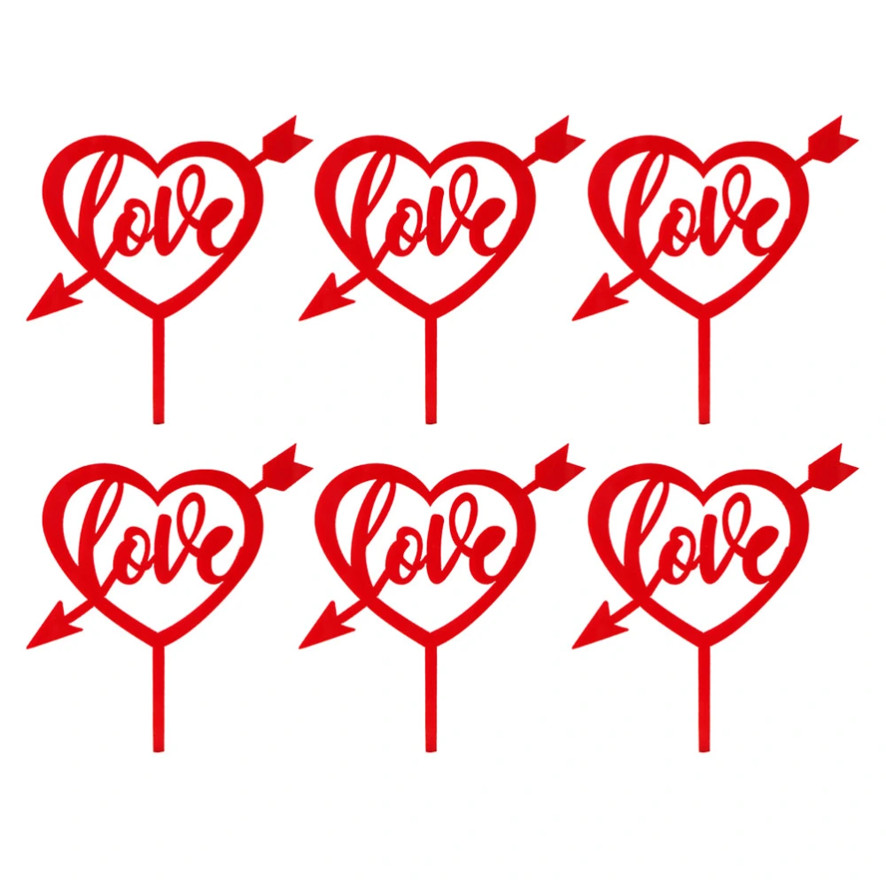 6 Pcs Heart Shape LOVE Cake Topper Creative Acrylic Cake Picks Dessert Decor for Wedding Party Valentine's Day(Red)