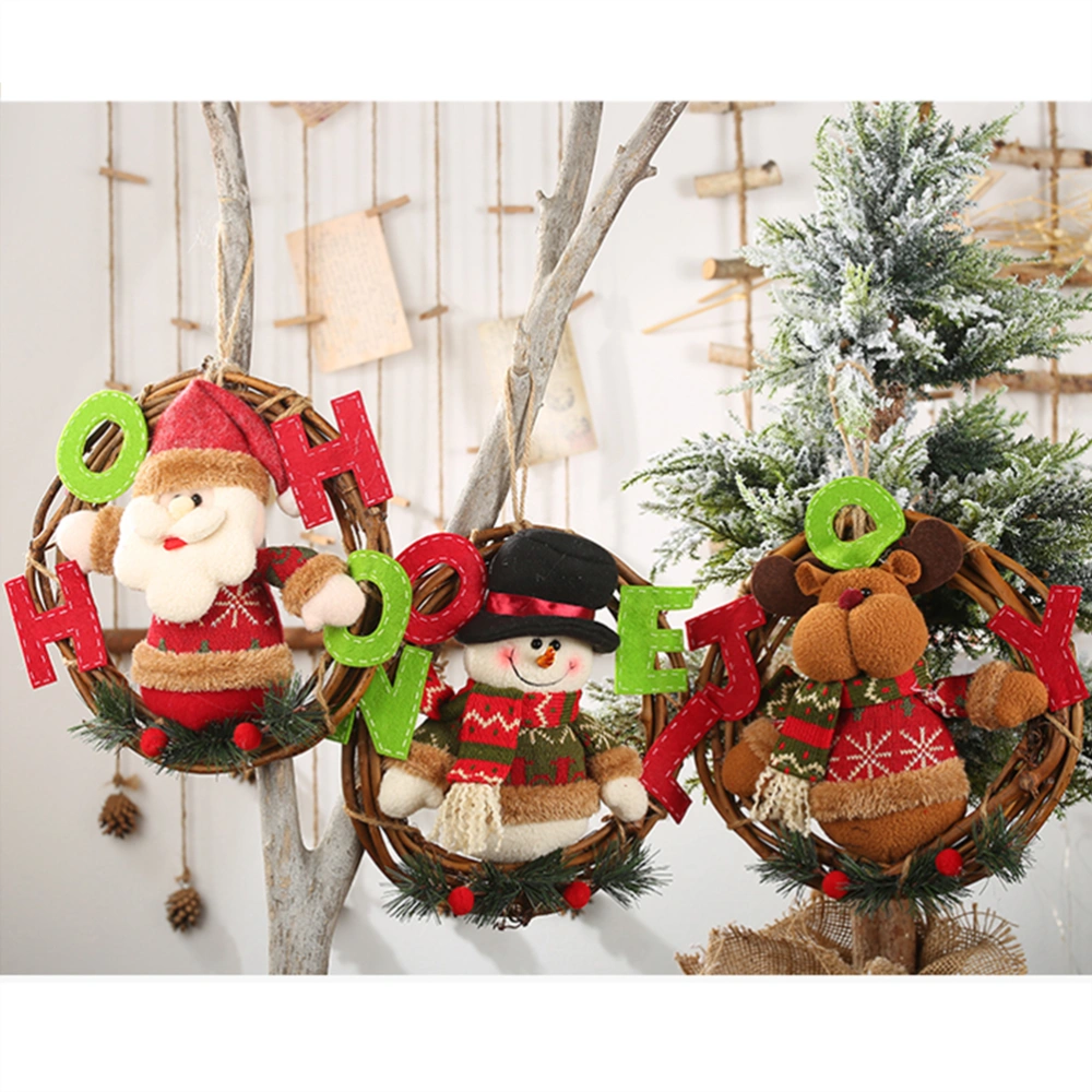 Christmas Rattan Ring Circle Wreath Door Hanging Pendant Snowman Patterned Wall Hanging Ornament Christmas Tree Garland Xmas Party Welcome Sign