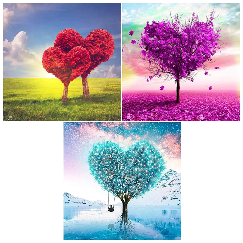 3Pcs 5D DIY Bead Painting Cross Ctitch Kits Diamond Landscape Painting