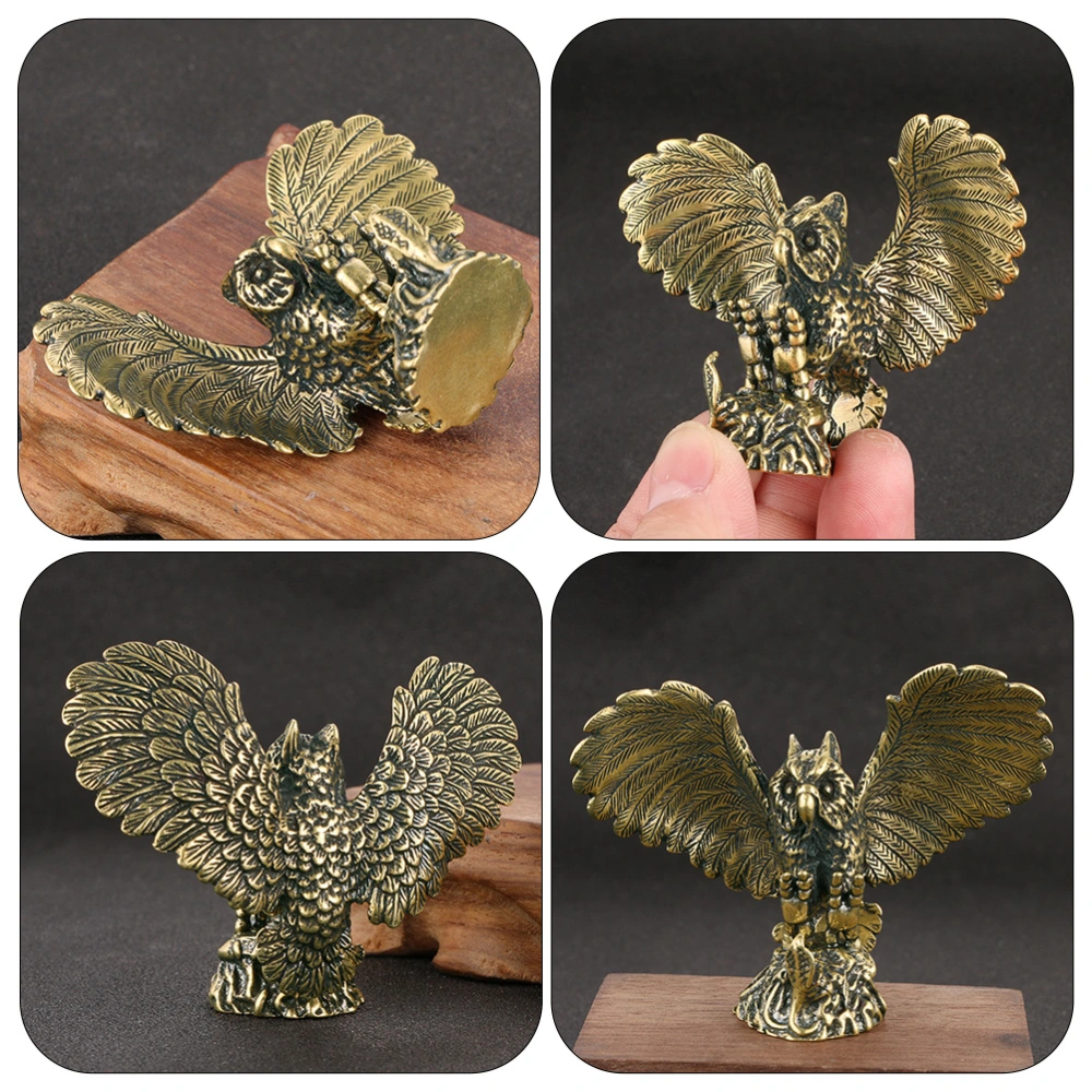 Exquisite Owl Shaped Ornament Brass Owl Desktop Decor Household Tea Pet (Golden)