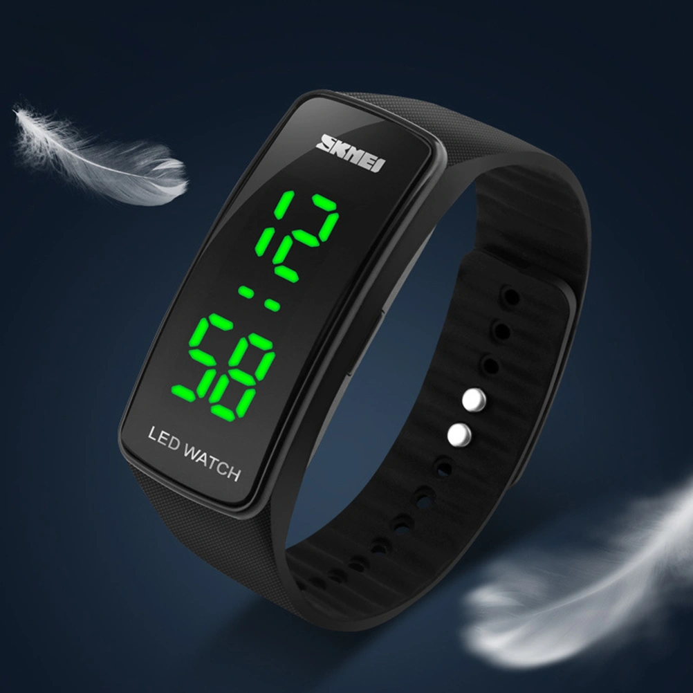 Dial LED Bracelet Digital Sports Watches For Men Women Kids Clock Business Wrist Watch (Black)
