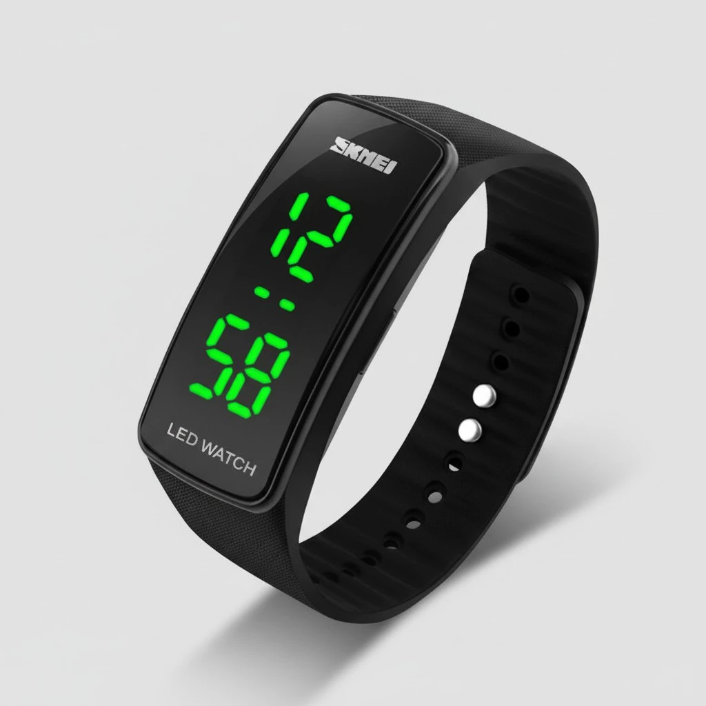 Dial LED Bracelet Digital Sports Watches For Men Women Kids Clock Business Wrist Watch (Black)