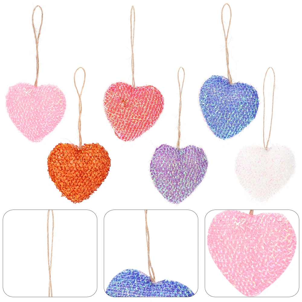 6pcs DIY Heart Pendants Hanging Heart Ornaments Valentine's Day Bag Pendants