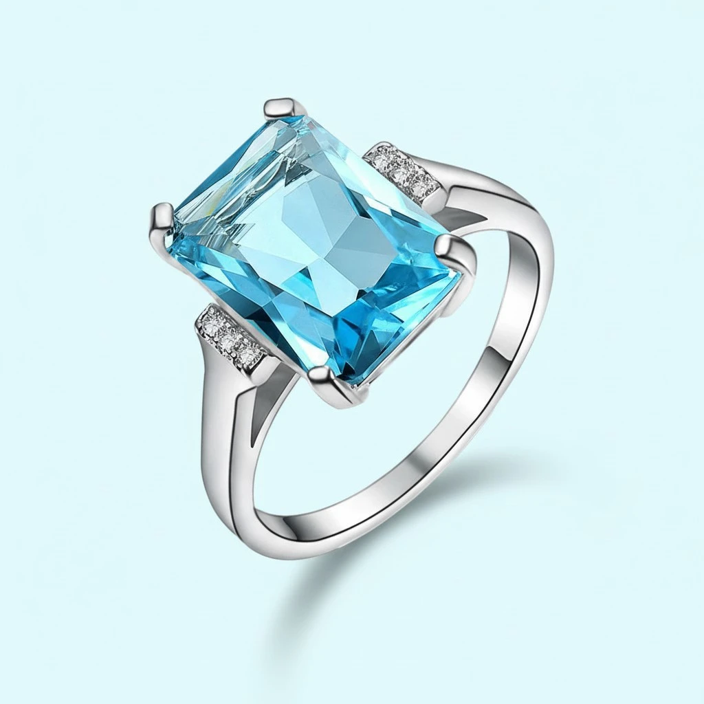 Topaz Women's Solitaire Ring for Women Valentine's Gift Party Accessories Size 8 (Sky Blue)