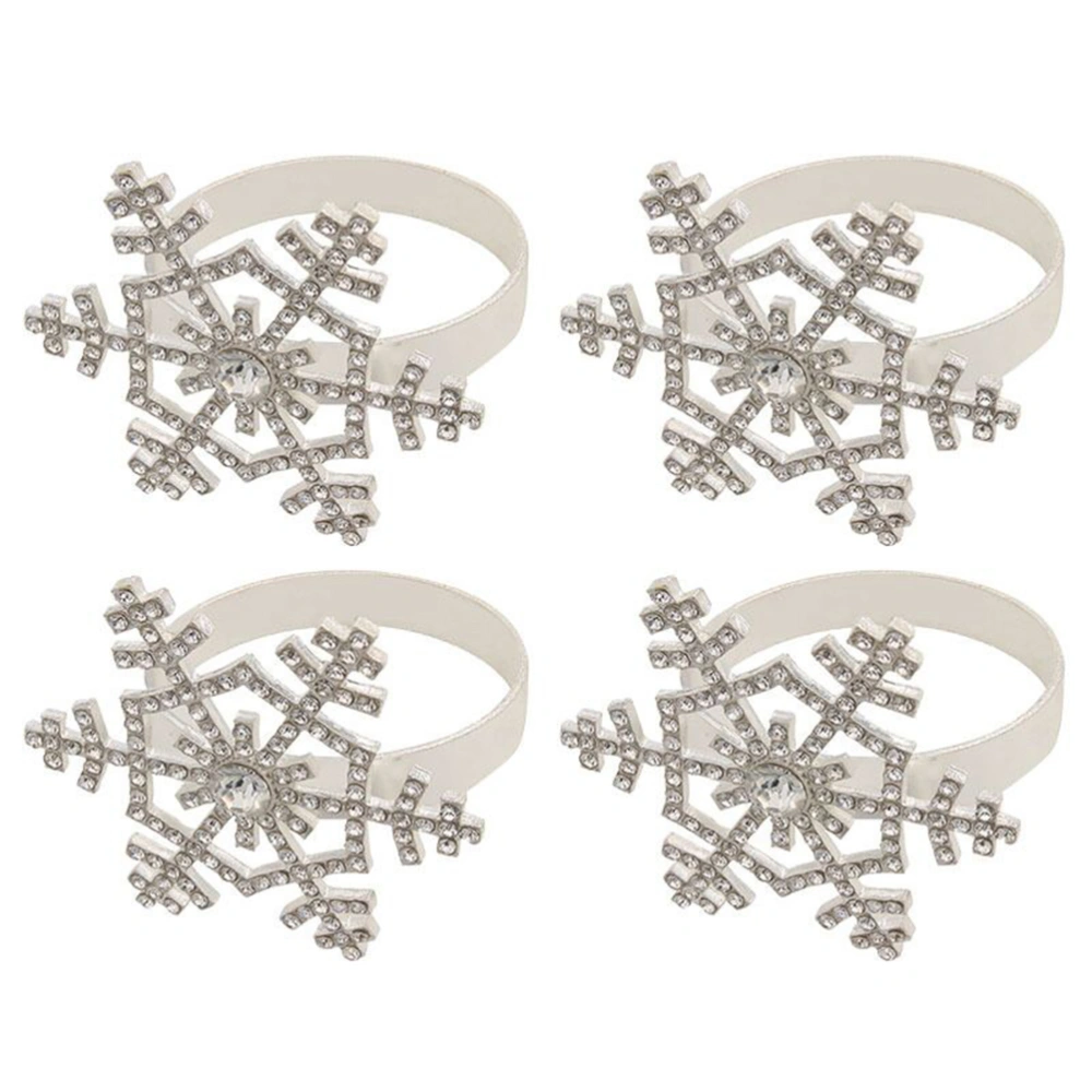 4Pcs Christmas Napkin Rings Snowflake Serviette Circles Creative Napkin Holders for Wedding Banquet Party