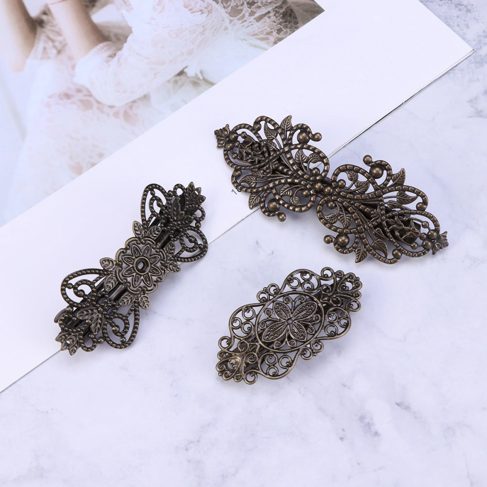 3pcs Retro Hair Clip Copper Plated Flower Shaped Hair Pin Spring Hair Accessories for Women Girls