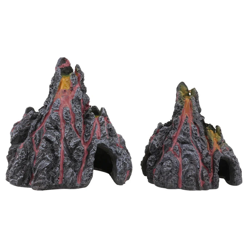 2Pcs Simulation Volcano Adornment Fish Tank Decoration Landscape Accessory