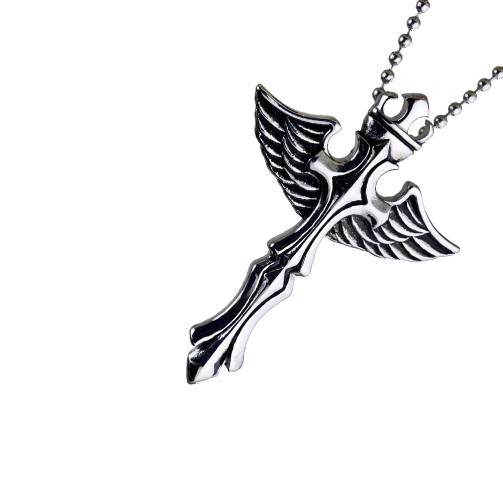 1Pc Retro Titanium Steel Necklace Pendant Vintage Angle Wings Cross Pendant Fashion Necklace Pendant (Pendant with Chain)