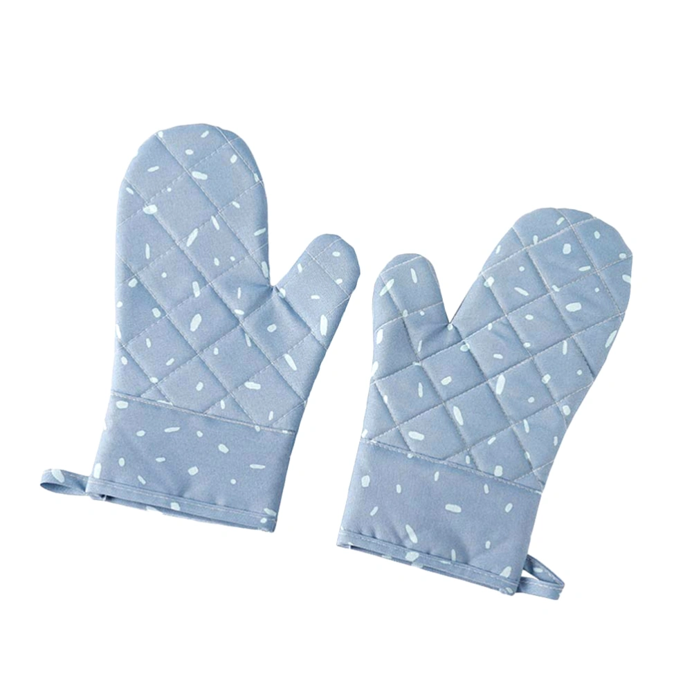 A Pair of Heat Resistant Microwave Oven Golve Thicken Fabric Non-slip Silicone Oven Mitts Kitchen Baking Oven Gloves (Blue)