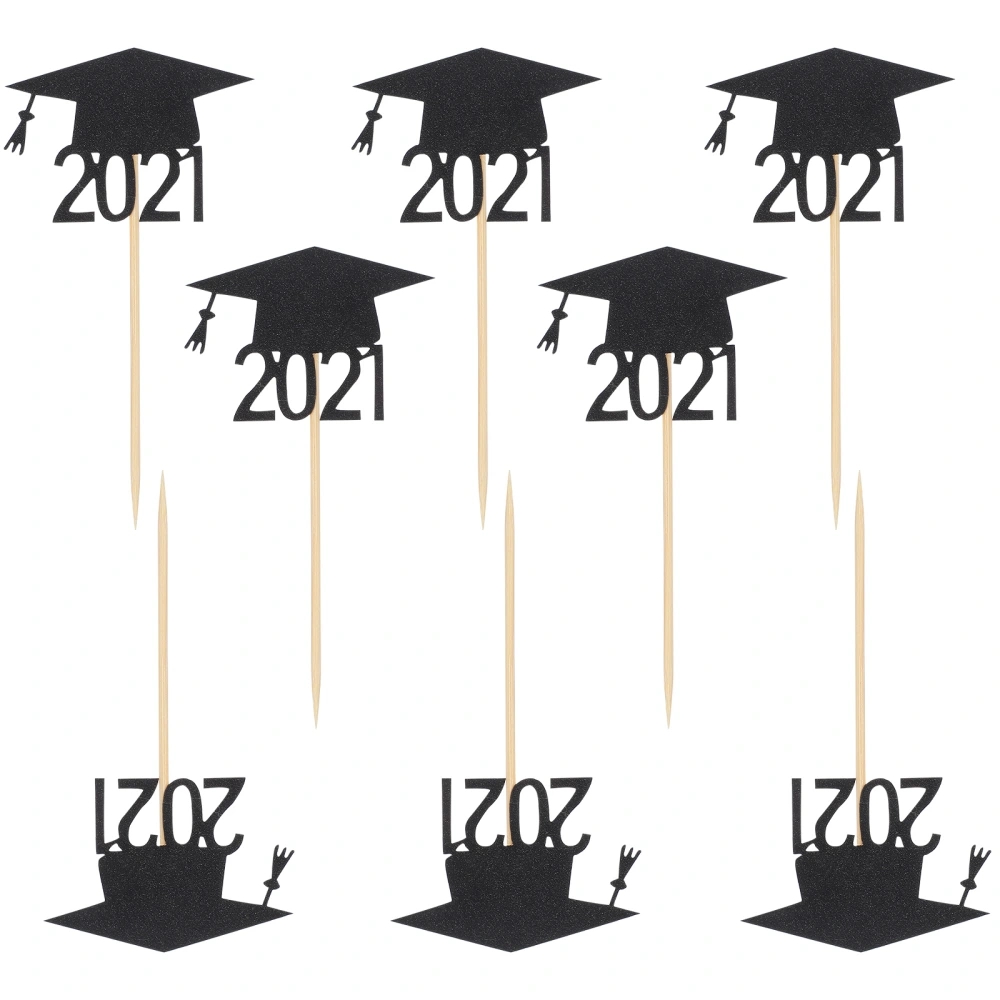 1 Set 24 Pcs Graduation Party Decorations Glitter Powder Cake Toppers Picks