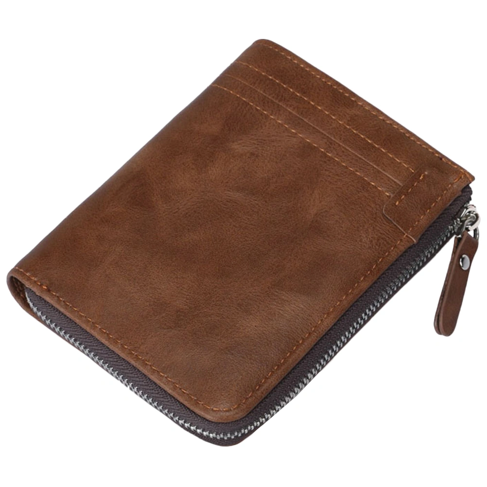 RFID Blocking Wallet Casual Simple Purse Multi-card Zipper Style Short Wallet Organizer for Men Business (Brown)