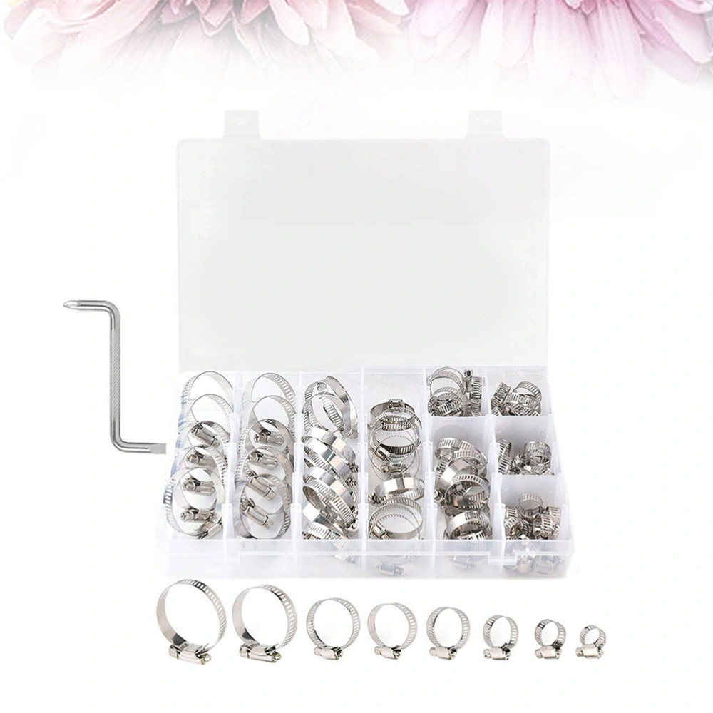 80pcs of One Box Durable Hose Clip Practical Water Gas Pipe Clip Stainless Steel Hose Clamp Mini Pipe Clips With Wrench for Home Office (80pcs for One Box With Wrench)