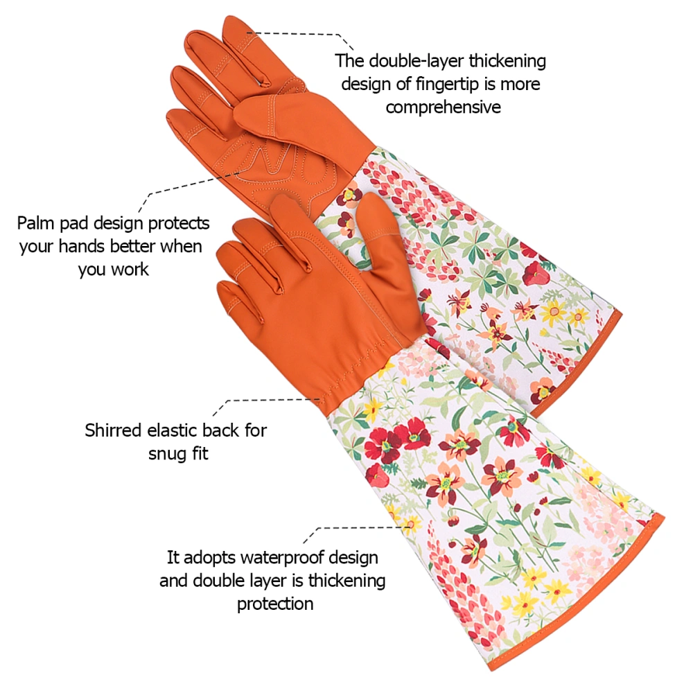 1 Pair of Garden Protective Gloves With Long Sleeves Working Gloves Printed Gloves Mitts for Garden Workplaces (Brown)