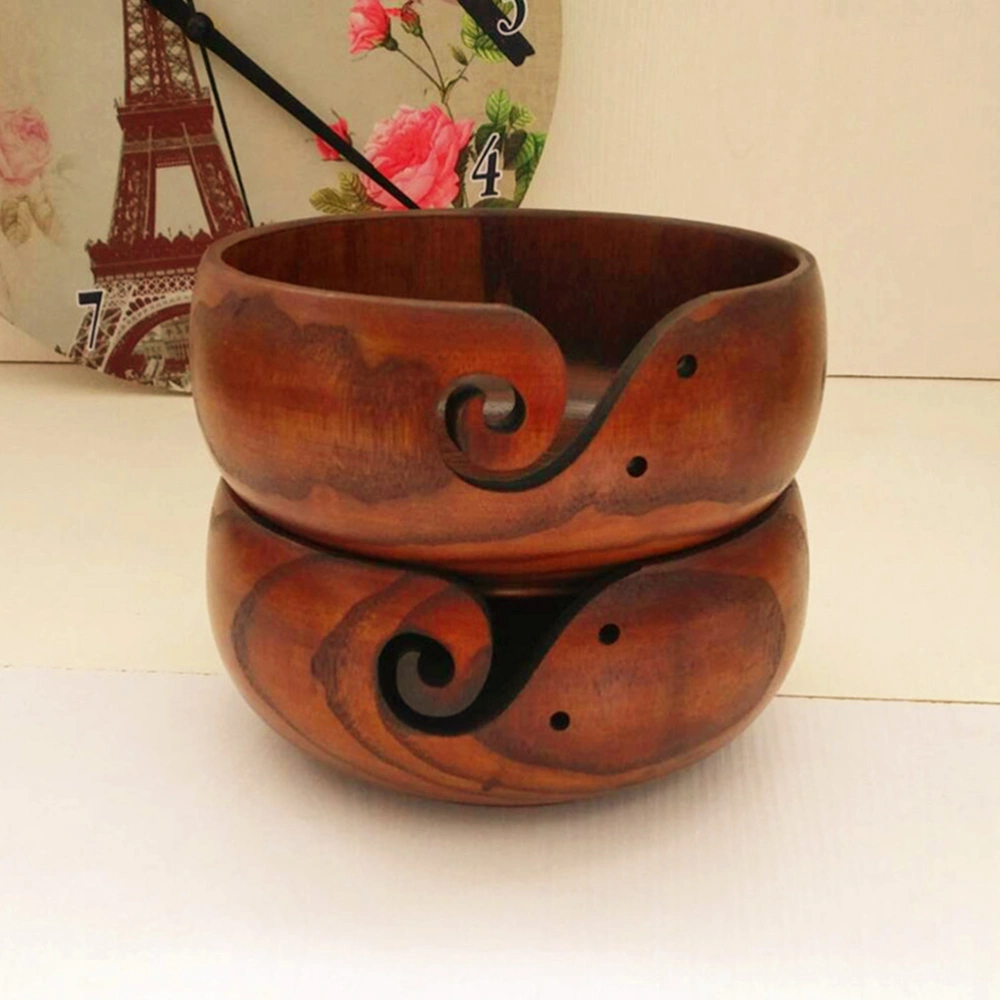 Wooden Yarn Bowl Crochet Yarn Holder Bowl Yarn Storage Bowl Organizer 18-20cm (Random Style, with Bottom or without)