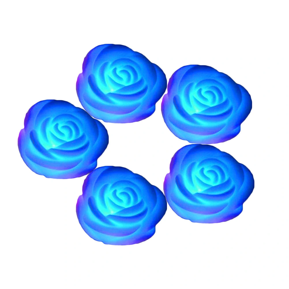 5 Pcs LED Light Simulated Rose Shaped Night Light Electronic Lamp Romantic Plastic Floral Light (Blue/ 7 Colors)