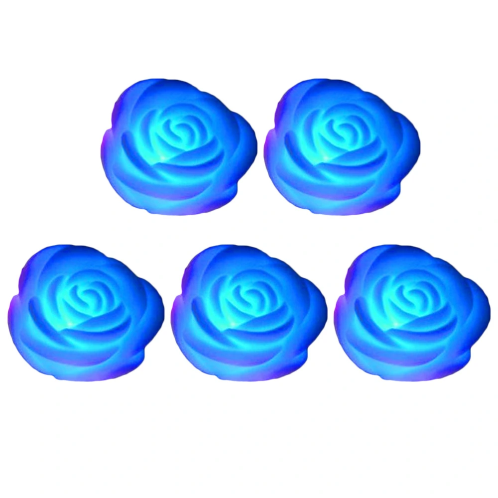 5 Pcs LED Light Simulated Rose Shaped Night Light Electronic Lamp Romantic Plastic Floral Light (Blue/ 7 Colors)