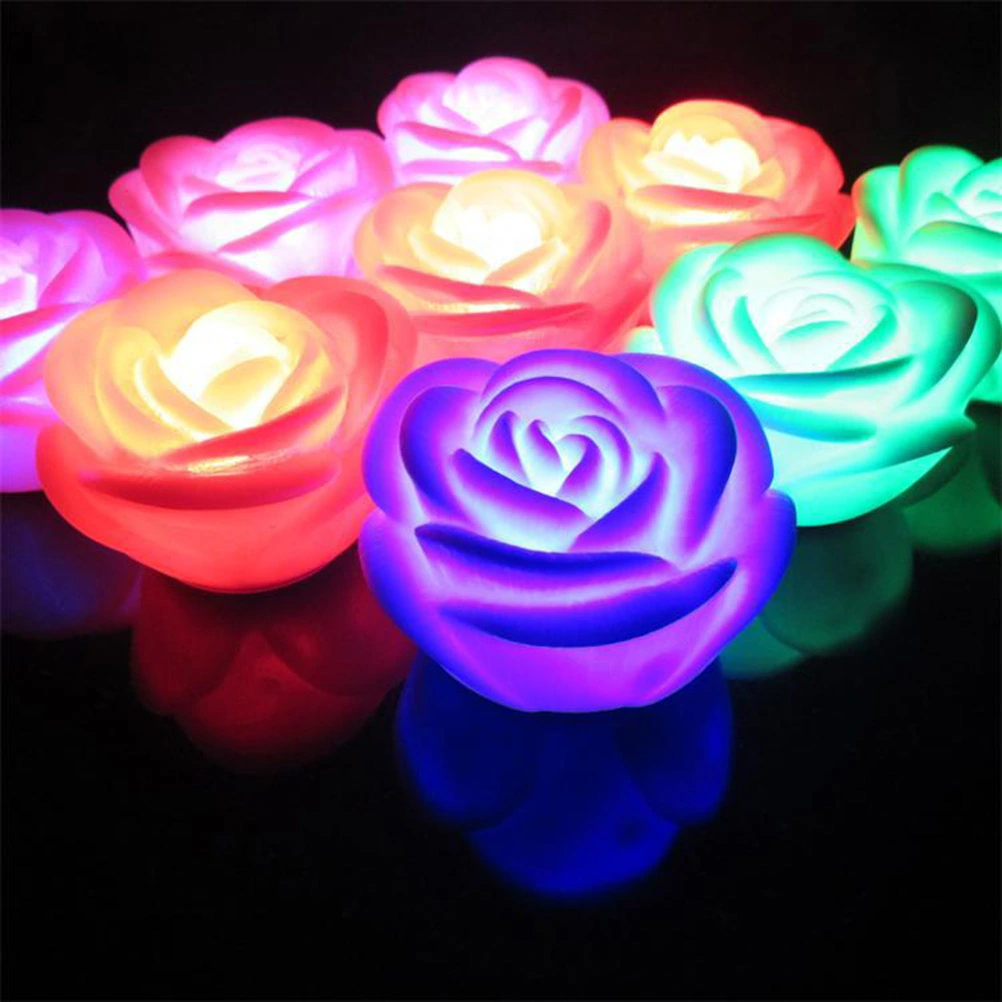 5 Pcs LED Light Simulated Rose Shaped Night Light Electronic Lamp Romantic Plastic Floral Light (Blue/ 7 Colors)