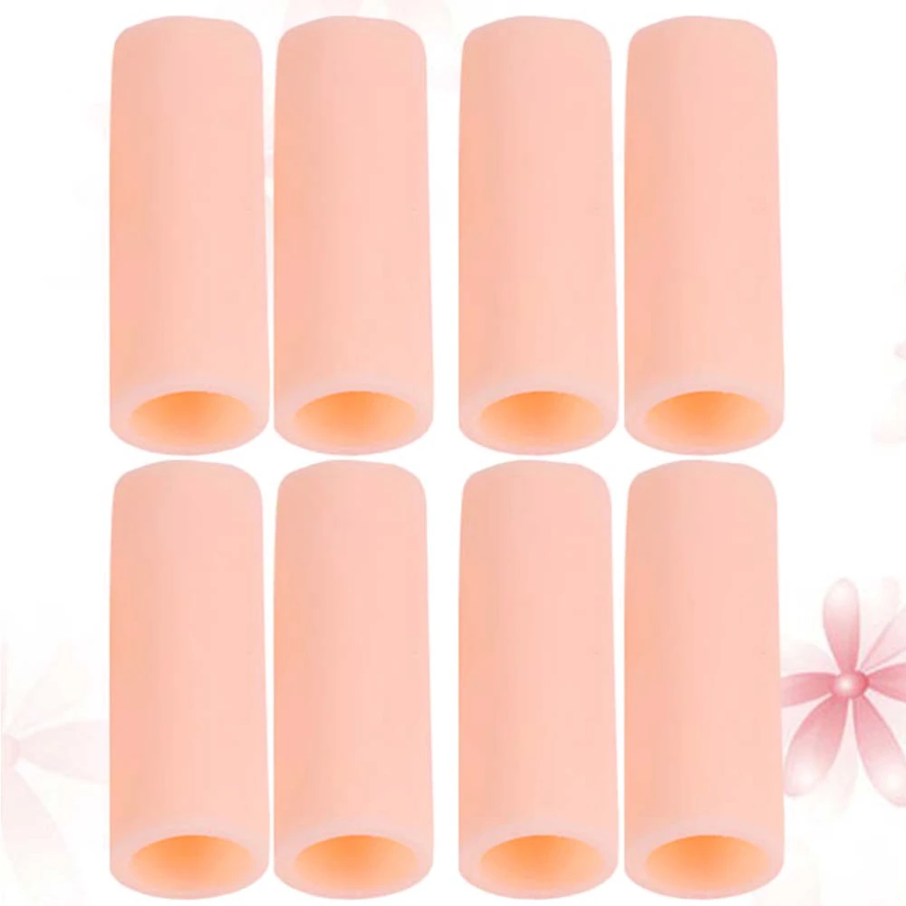 8pcs 2x5cm Gel Finger Covers Toe Tube Finger Protector Sleeves Separators Protector for Protect Cracked Skin Corn (Open S Apricot)