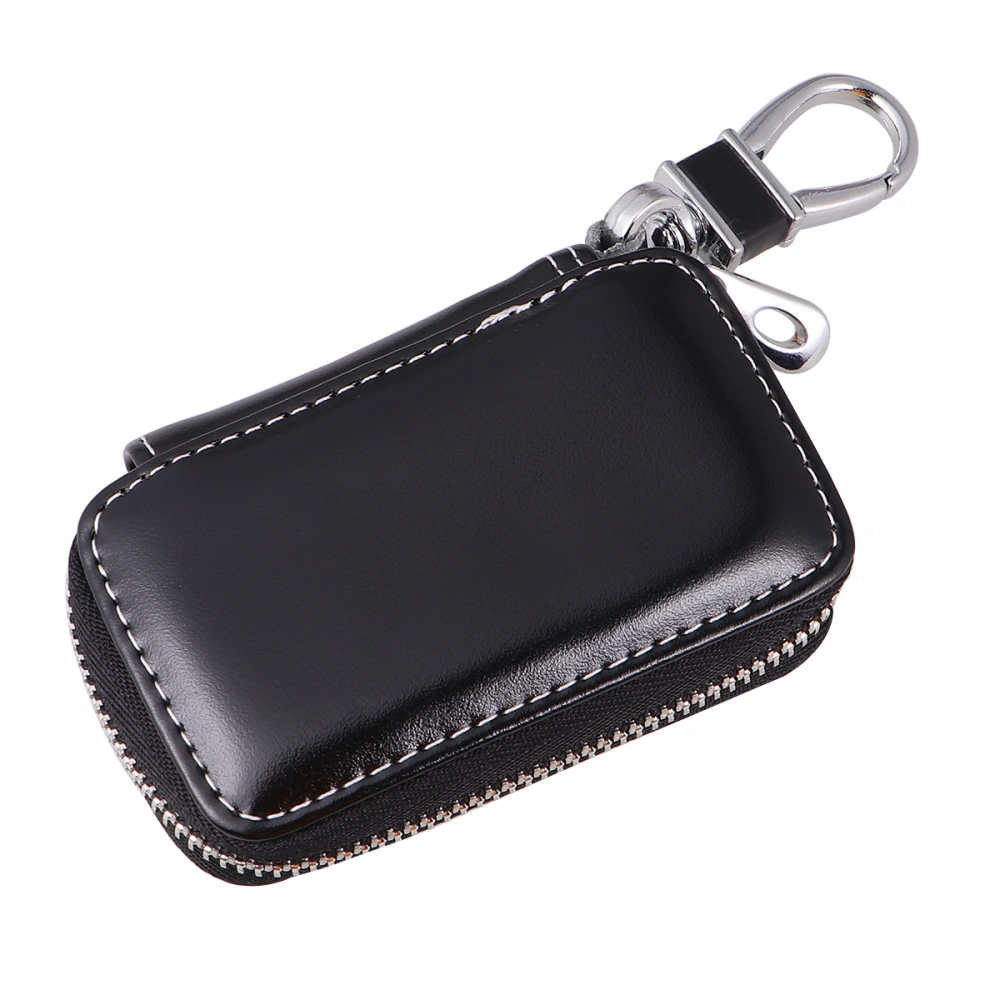 Leather Car Key Bag Durable Portable Key Holder Delicate Keys Storage Bag Simple Car Key Pouch for Man Woman (Black Without Trade Marks)