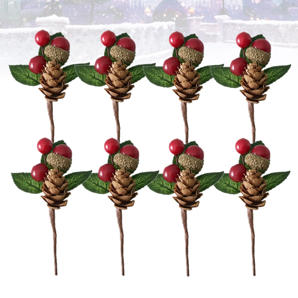 8pcs Simulation Berries Pine Cone Decor Rustic Household Ornament DIY Flower Bouquet for Shop Home