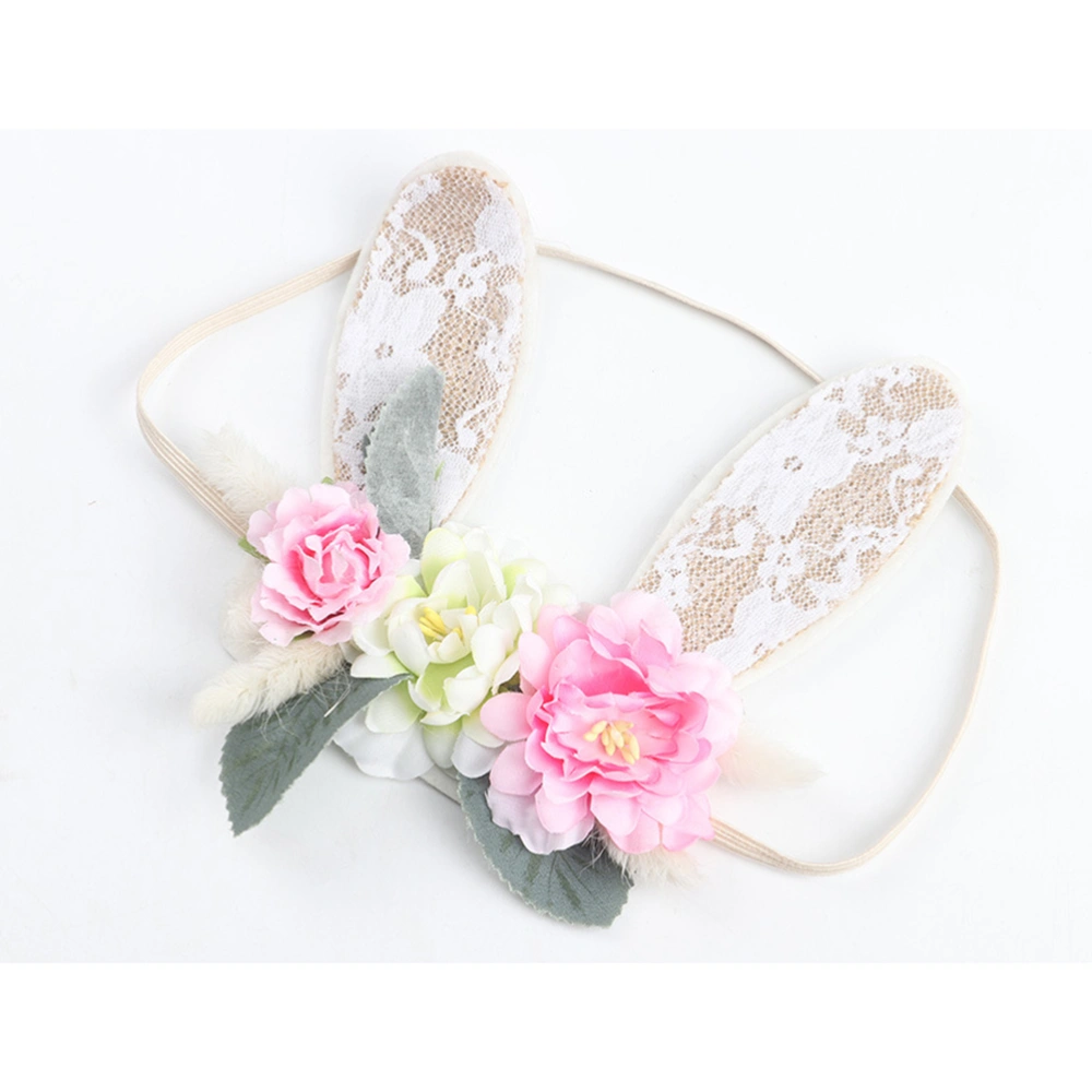 1PC Baby Bunny Ears Headband Simulation Flower Floral Hair Band Photograph Prop