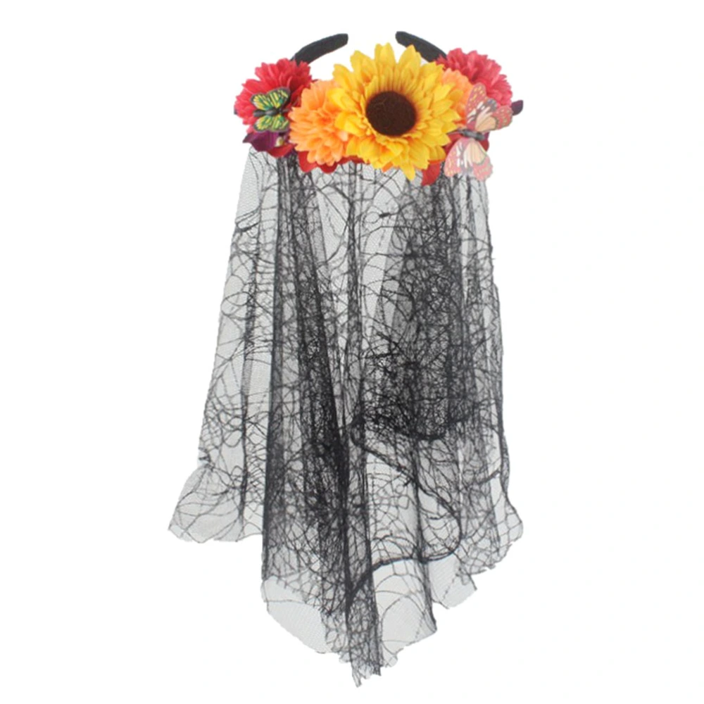 Halloween Makeup Headpiece with Simulation Sunflower Accessory Veil Headband