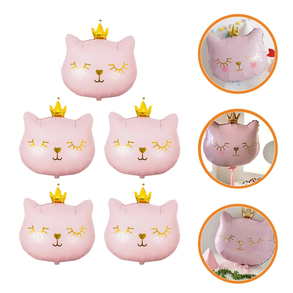 5pcs Crown Cat Foil Balloon Lovely Cartoon Animal Balloons Decor Party Supplies