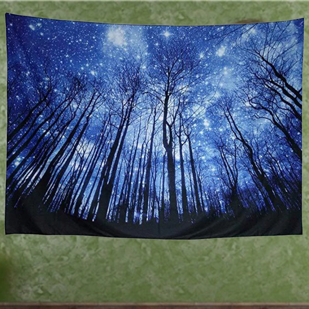 Night Starry Sky Tree Forest Tapestry Wall Hanging Hippie Psychedelic Abstract Tapestry for Bedroom Living Room 148x200cm (Blue)